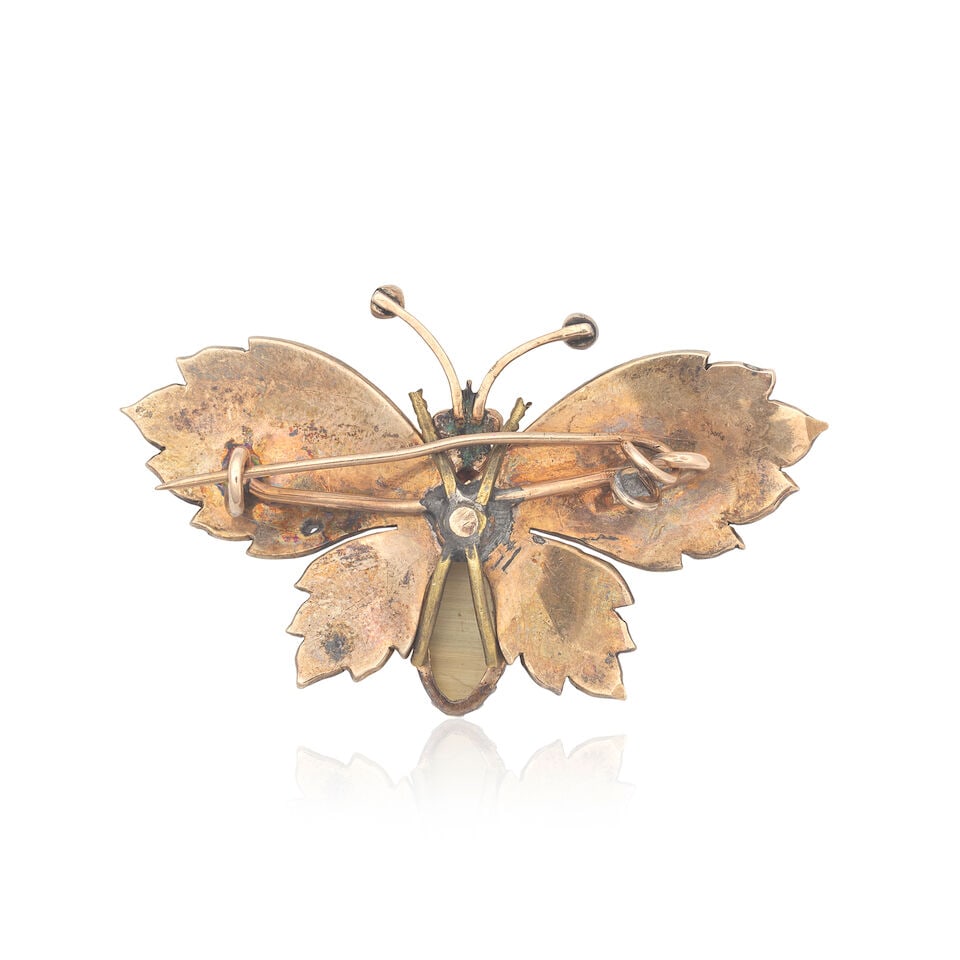 DIAMOND, CAT'S-EYE CHRYSOBERYL AND RUBY-SET BUTTERFLY BROOCH - 2