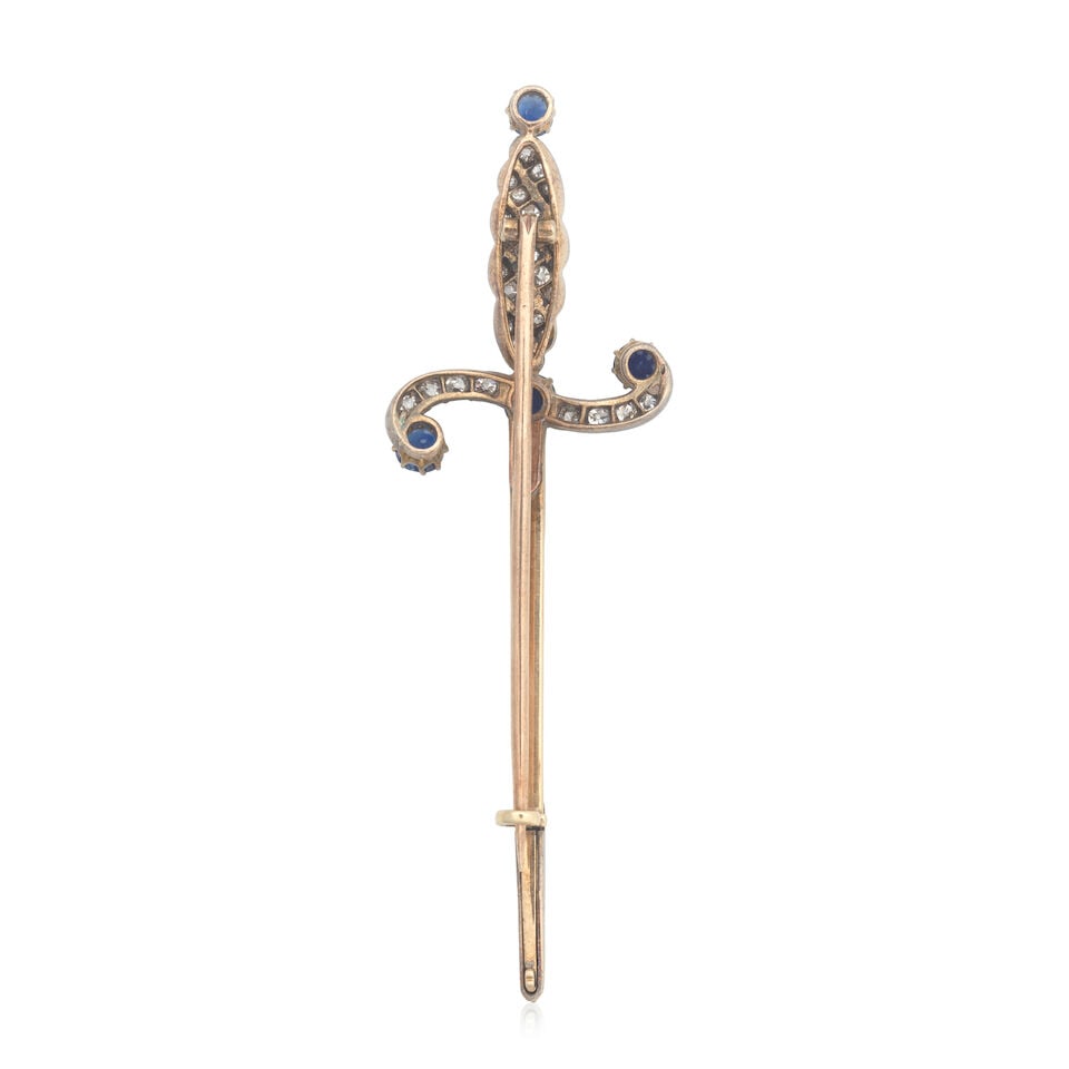 SAPPHIRE AND DIAMOND DAGGER BROOCH, CIRCA 1890 - 2