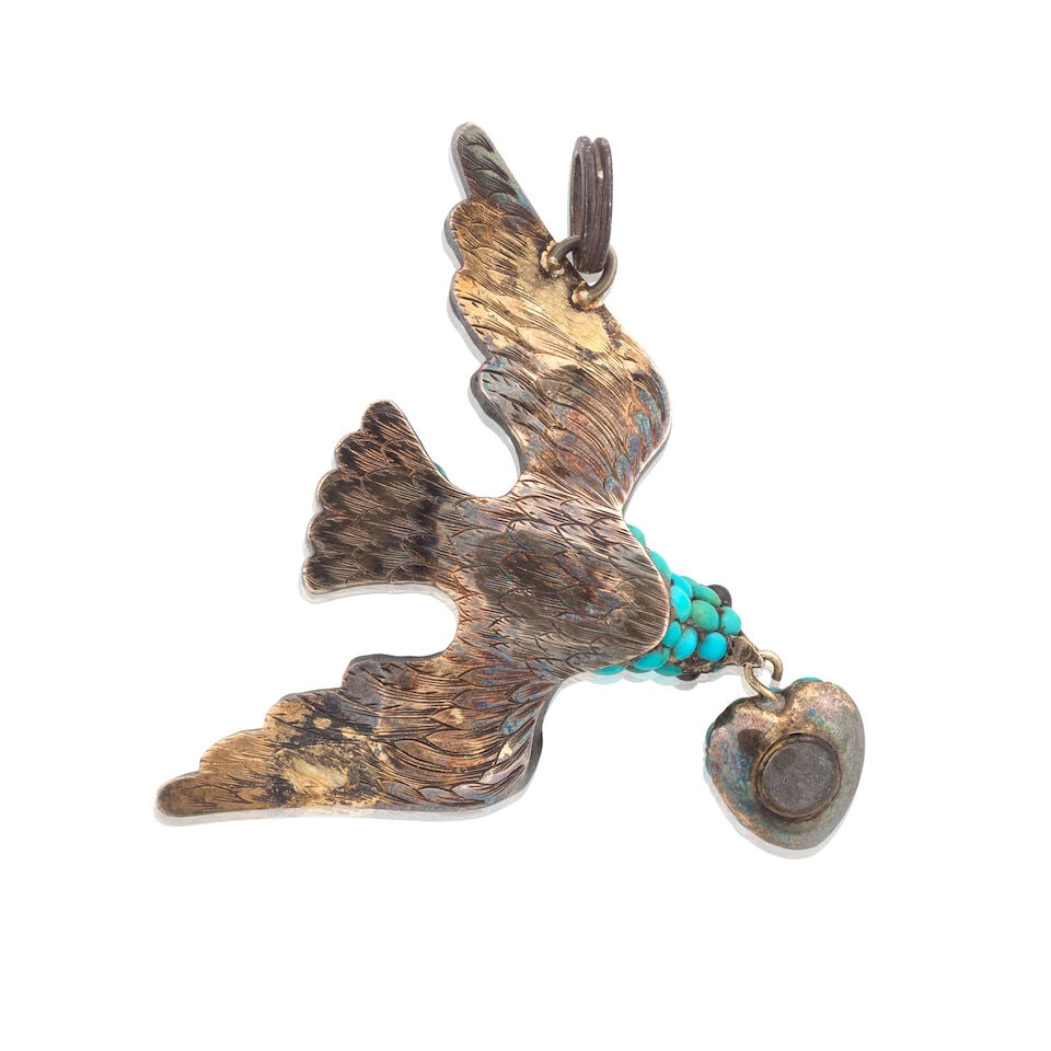 TURQUOISE-SET SAINT ESPIRIT BIRD PENDANT, CIRCA 1860 - 2