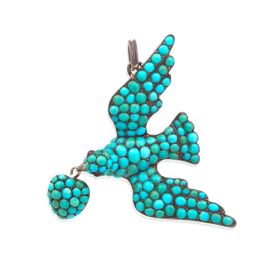 TURQUOISE-SET SAINT ESPIRIT BIRD PENDANT, CIRCA 1860 - 4