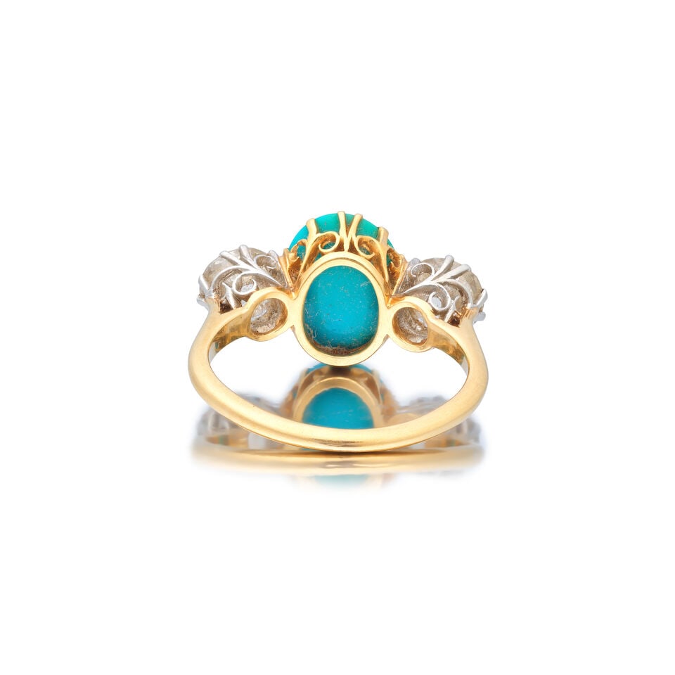 TURQUOISE AND DIAMOND THREESTONE RING, CIRCA 1890 - 2