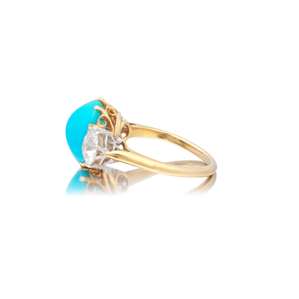 TURQUOISE AND DIAMOND THREESTONE RING, CIRCA 1890 - 3