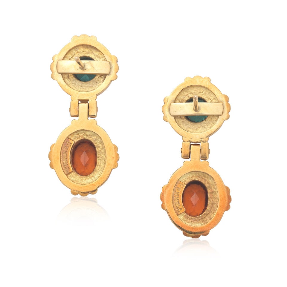 THEO FENNELL: TOURMALINE AND CITRINE PENDENT EARRINGS, 1993 - 2