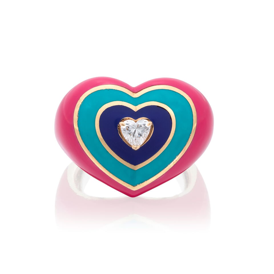 ROCK BY GS: DIAMOND AND ENAMEL HEART RING: ROCK BY GS: DIAMOND AND ENAMEL HEART RING Heart-shaped diamond very approx. 0.20ct Signed Rock by GS Length 1.5cm Ring size approx. D½ Weight approx. 9.0g Footnotes: OVERALL CONDITION Light surfa