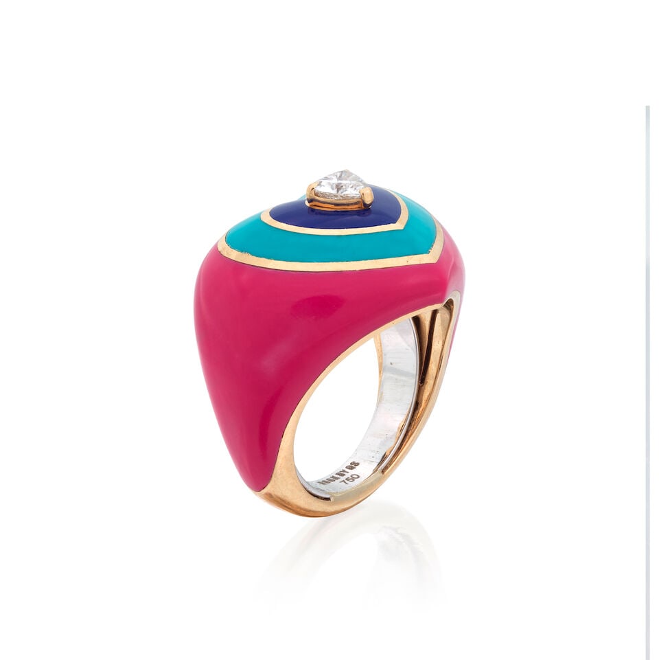 ROCK BY GS: DIAMOND AND ENAMEL HEART RING - 2