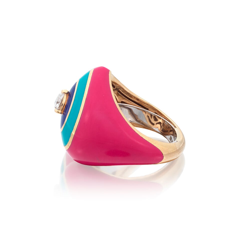 ROCK BY GS: DIAMOND AND ENAMEL HEART RING - 4