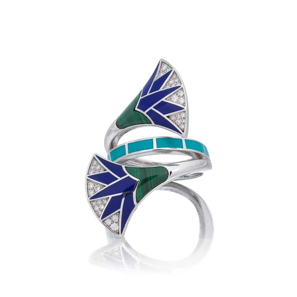 ROCK BY GS: DIAMOND, MALACHITE AND ENAMEL-SET RING - 2