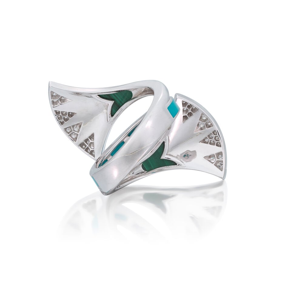 ROCK BY GS: DIAMOND, MALACHITE AND ENAMEL-SET RING - 3