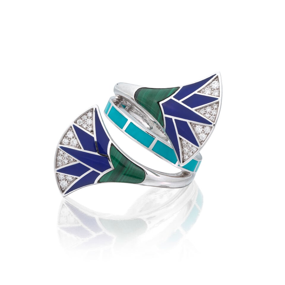 ROCK BY GS: DIAMOND, MALACHITE AND ENAMEL-SET RING - 5