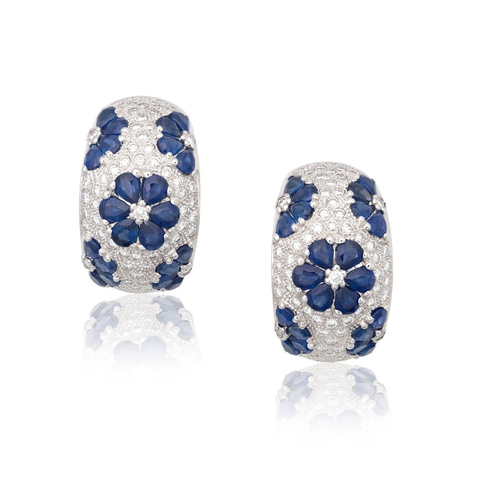 SAPPHIRE AND DIAMOND BOMBÉ EARRINGS: SAPPHIRE AND DIAMOND BOMBÉ EARRINGS Pear-cut sapphires Brilliant-cut diamonds approx. 1.40cts total Length approx. 2.3cm Weight approx. 17.0g Footnotes: EDR: Natural Corundum Sapphire, 6.00cts.