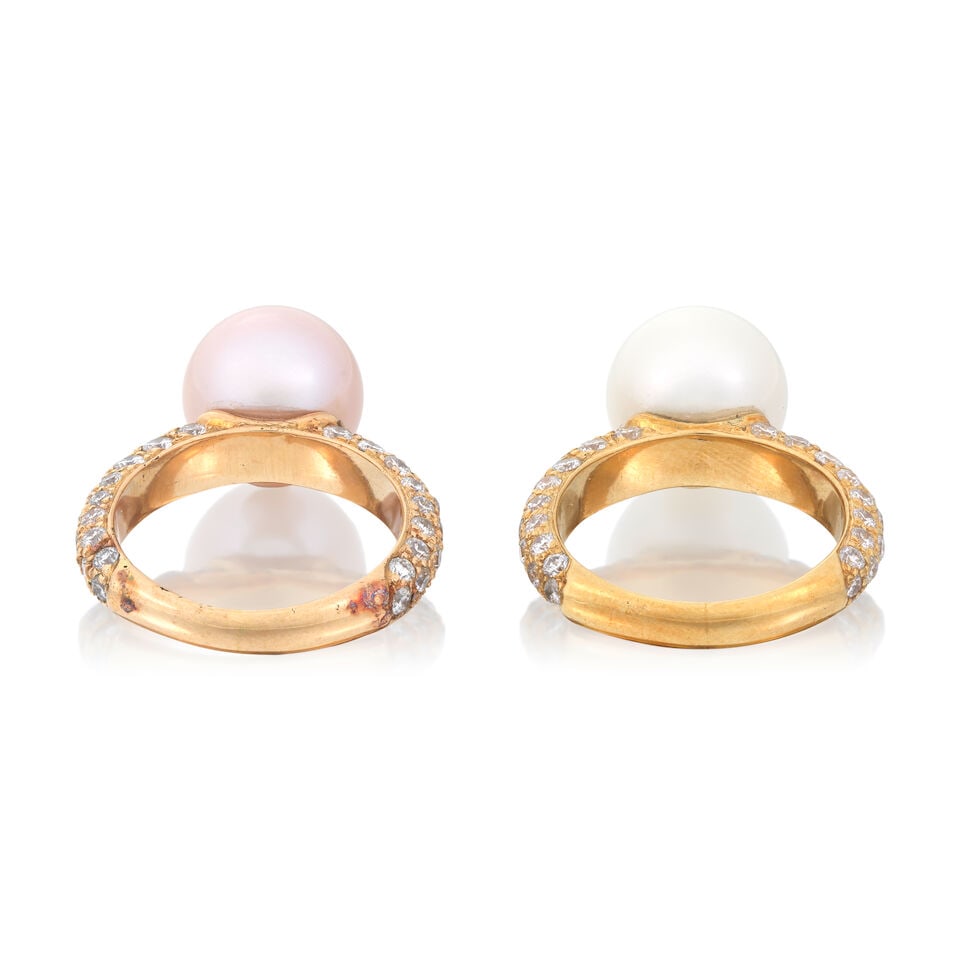 TWO CULTURED PEARL AND DIAMOND RINGS - 2