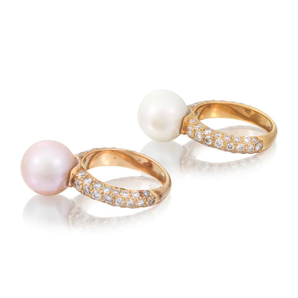TWO CULTURED PEARL AND DIAMOND RINGS - 3