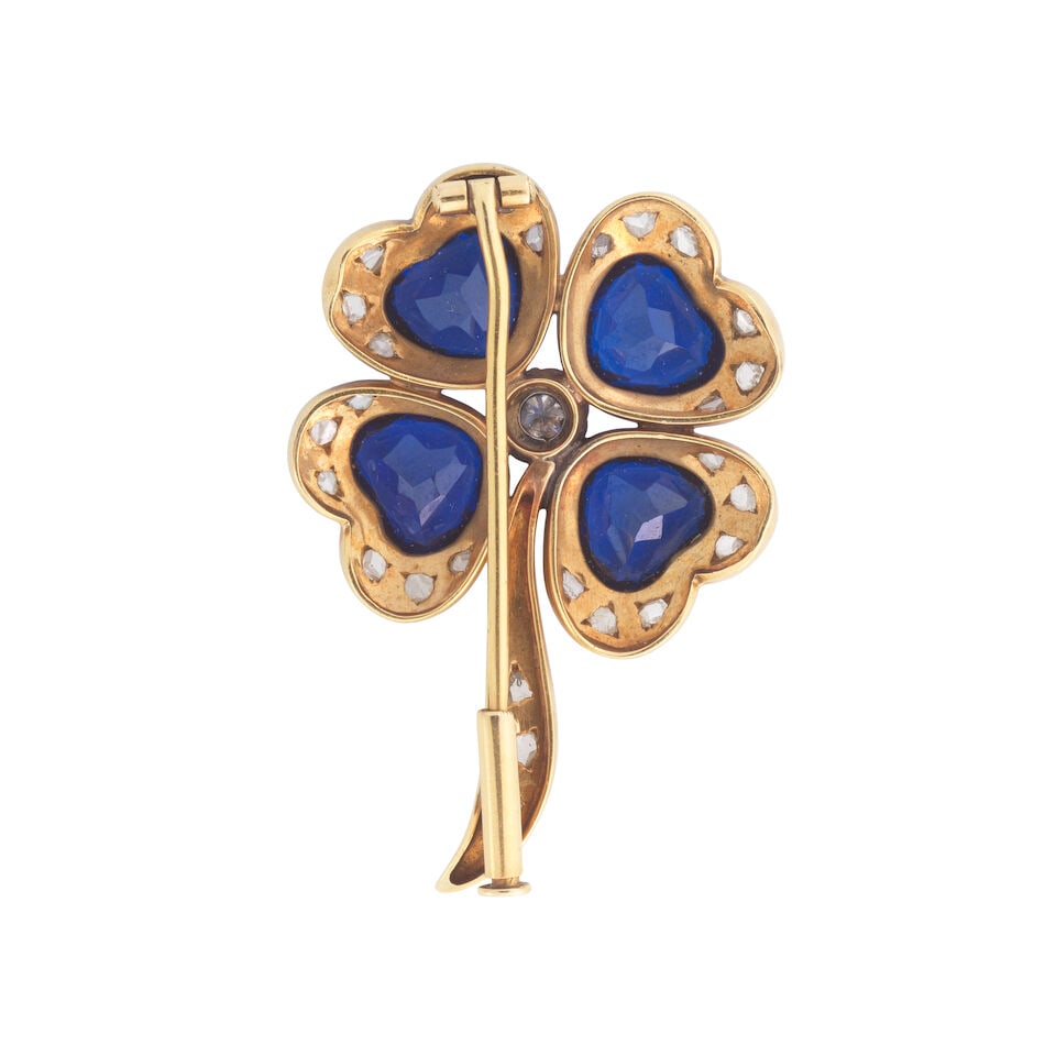 SYNETHETIC SPINEL AND DIAMOND BROOCH - 2