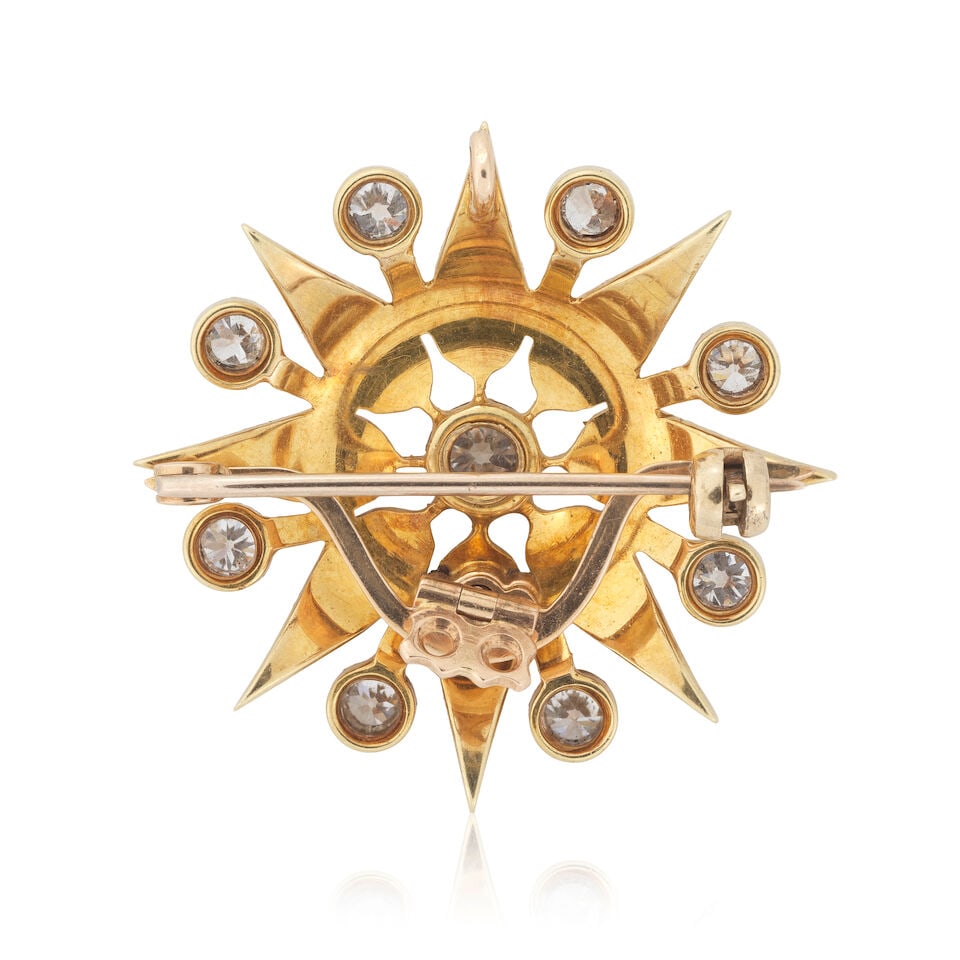 SEED PEARL AND DIAMOND SNOWFLAKE BROOCH/PENDANT - 2