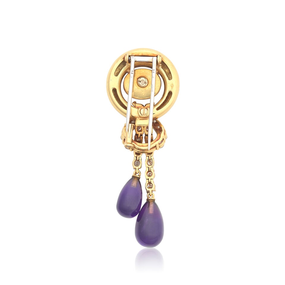 AMETHYST AND DIAMOND TASSEL BROOCH, CIRCA 1987 - 2