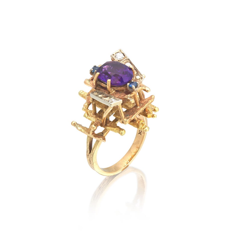 ROY KING: AMETHYST, SAPPHIRE AND DIAMOND RING, 1971 - 4