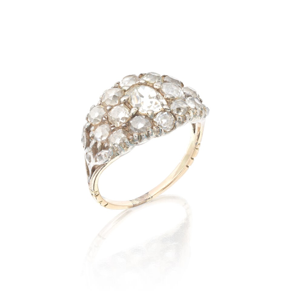 DIAMOND RING, CIRCA 1860: DIAMOND RING, CIRCA 1860 Old brilliant-cut diamonds approx. 2.25cts total Ring size approx. N Weight approx. 3.5g Footnotes: OVERALL CONDITION Some surface wear commensurate with age and use to unhall