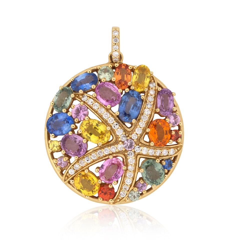 SAPPHIRE AND DIAMOND PENDANT: SAPPHIRE AND DIAMOND PENDANT Oval and circular-cut sapphires Brilliant-cut diamonds approx. 0.40ct total Length 3.0cm (including bale) Weight approx. 6.5g Footnotes: OVERALL CONDITION Light surface