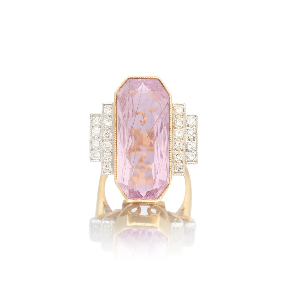KUNZITE AND DIAMOND RING - 4