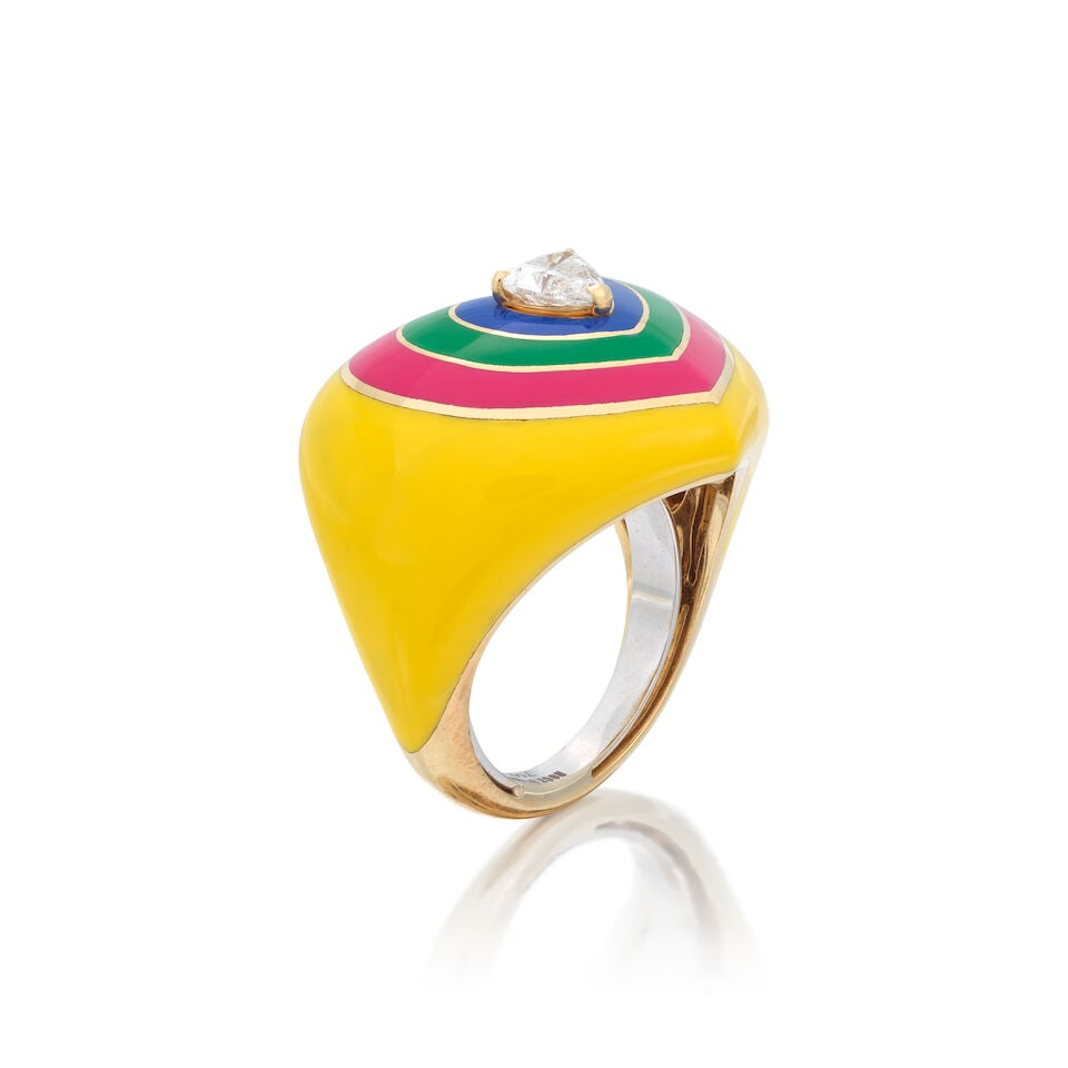 ROCK BY GS: DIAMOND AND ENAMEL HEART RING - 2