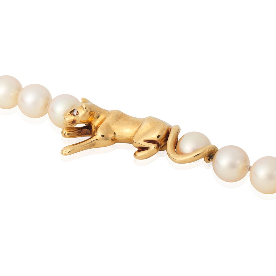 CARTIER: DIAMOND AND CULTURED PEARL 'PANTHÈRE' NECKLACE - 2
