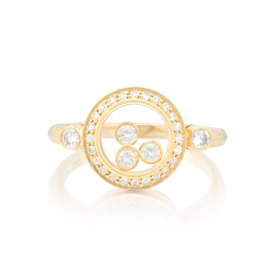 CHOPARD: DIAMOND-SET 'HAPPY DIAMONDS' RING: CHOPARD: DIAMOND-SET 'HAPPY DIAMONDS' RING Brilliant and single-cut diamonds approx. 0.30ct total Signed Chopard, maker's mark LUC Ring size approx. M Weight approx. 5.0g Maker's