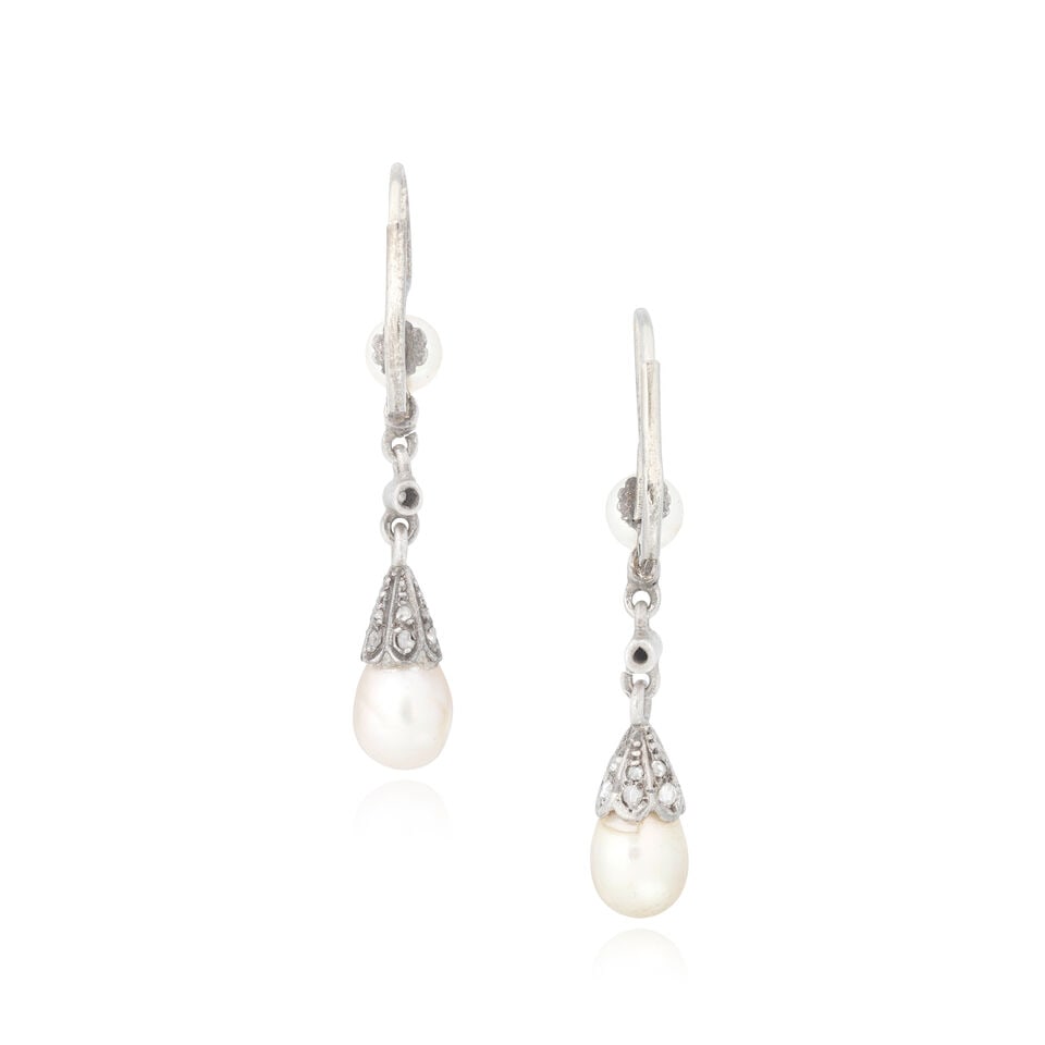 NATURAL PEARL AND DIAMOND PENDENT EARRINGS - 2