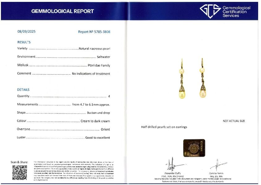 NATURAL PEARL AND DIAMOND PENDENT EARRINGS - 3