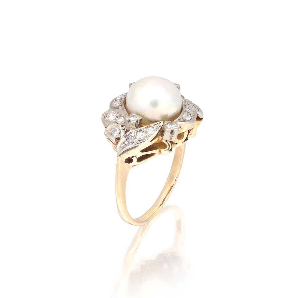 CULTURED PEARL AND DIAMOND RING (1 of 4)