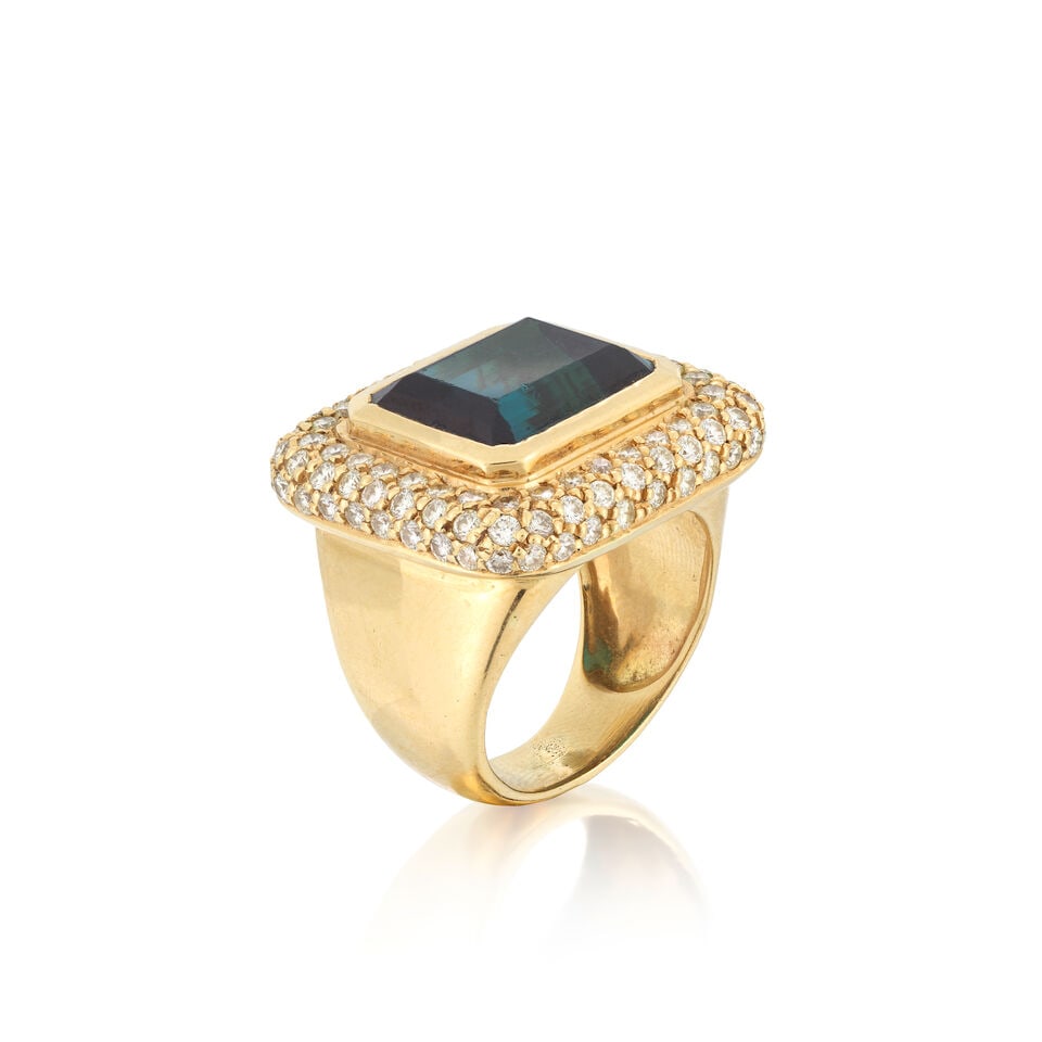 TOURMALINE AND DIAMOND CLUSTER RING - 2