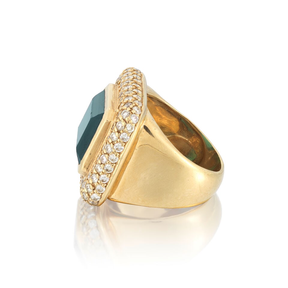 TOURMALINE AND DIAMOND CLUSTER RING - 4