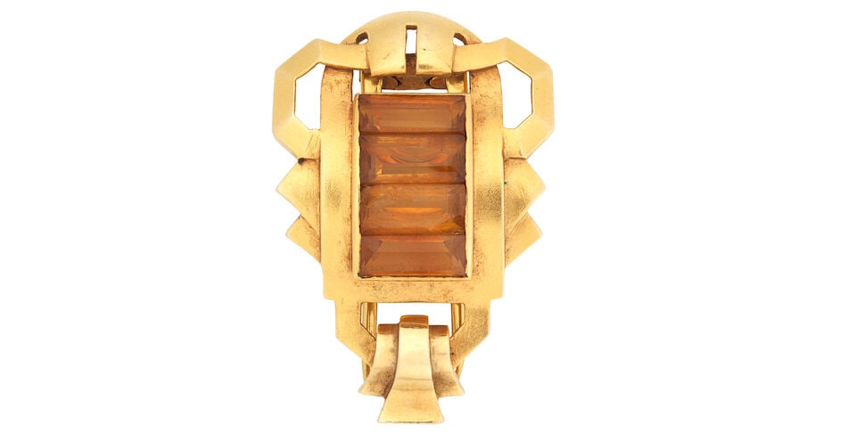 GAZDAR: CITRINE CLIP BROOCH, CIRCA 1945 - 2