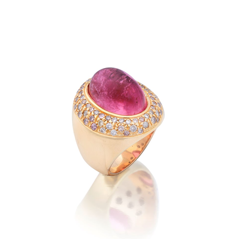 TOURMALINE, DIAMOND AND COLOURED DIAMOND RING (1 of 4)