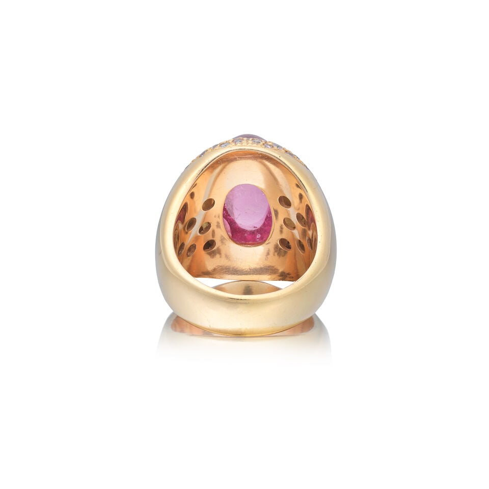 TOURMALINE, DIAMOND AND COLOURED DIAMOND RING - 2