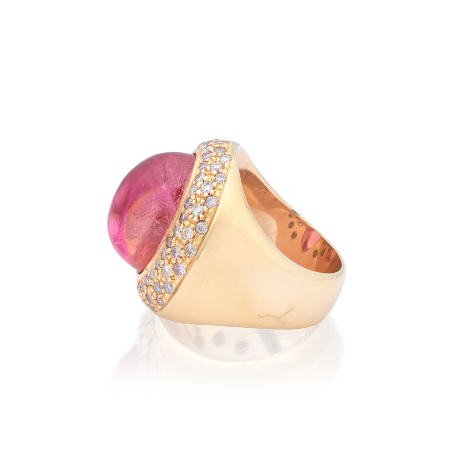 TOURMALINE, DIAMOND AND COLOURED DIAMOND RING - 3