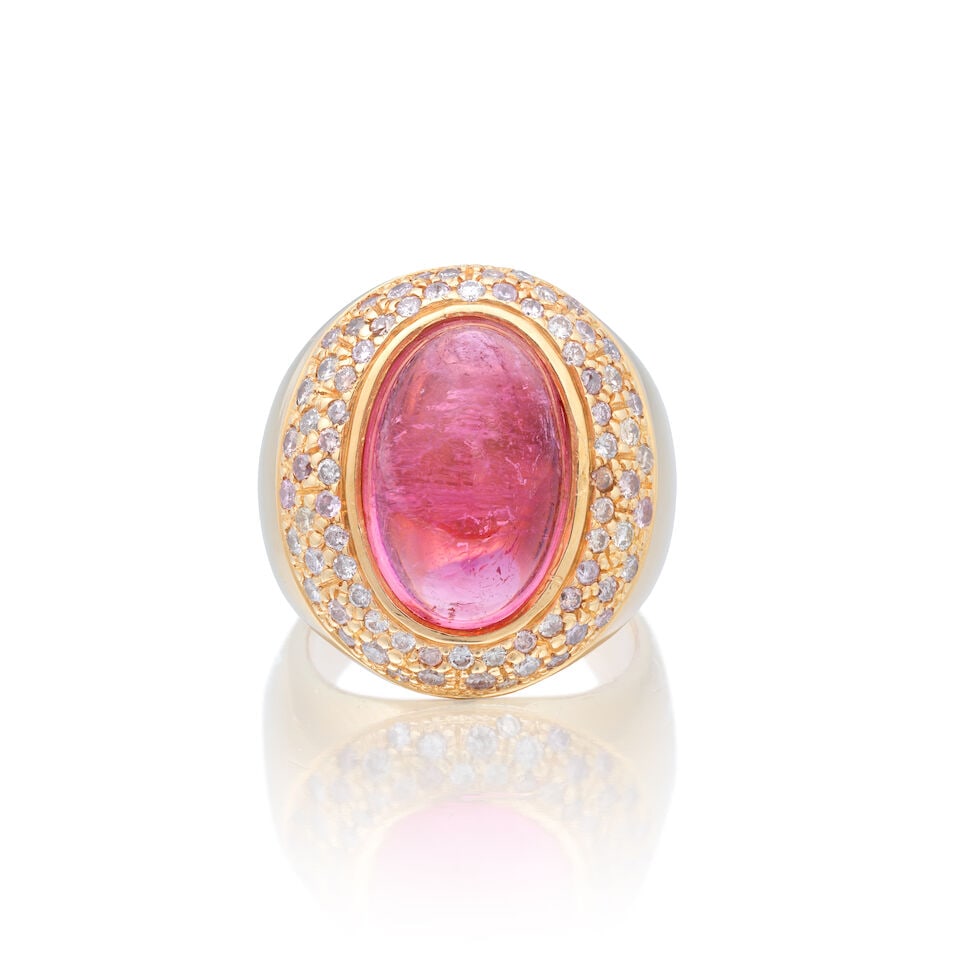 TOURMALINE, DIAMOND AND COLOURED DIAMOND RING - 4