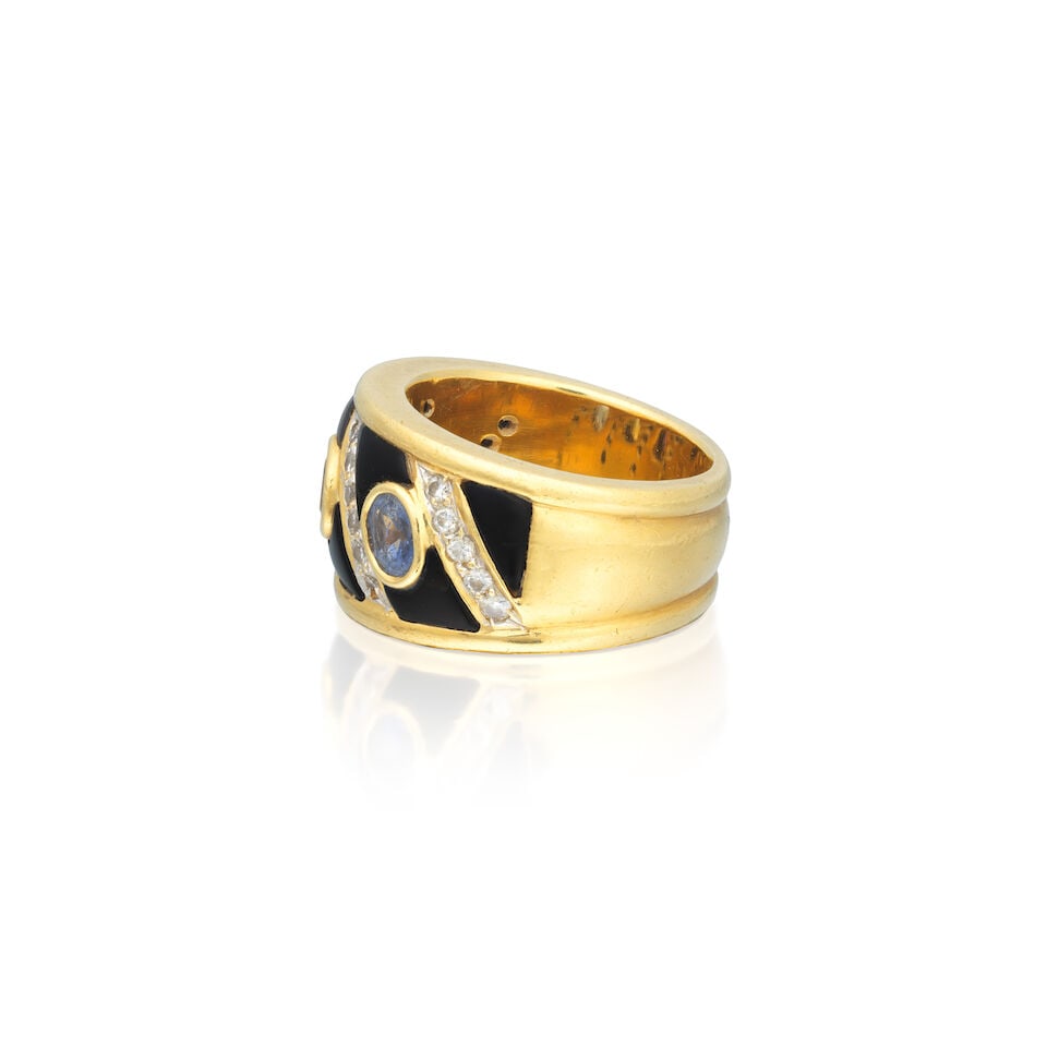 SAPPHIRE AND ENAMEL RING - 3