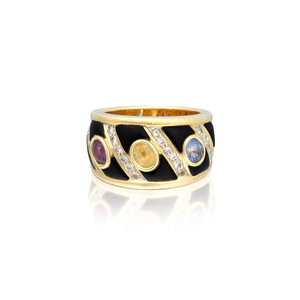 SAPPHIRE AND ENAMEL RING - 4