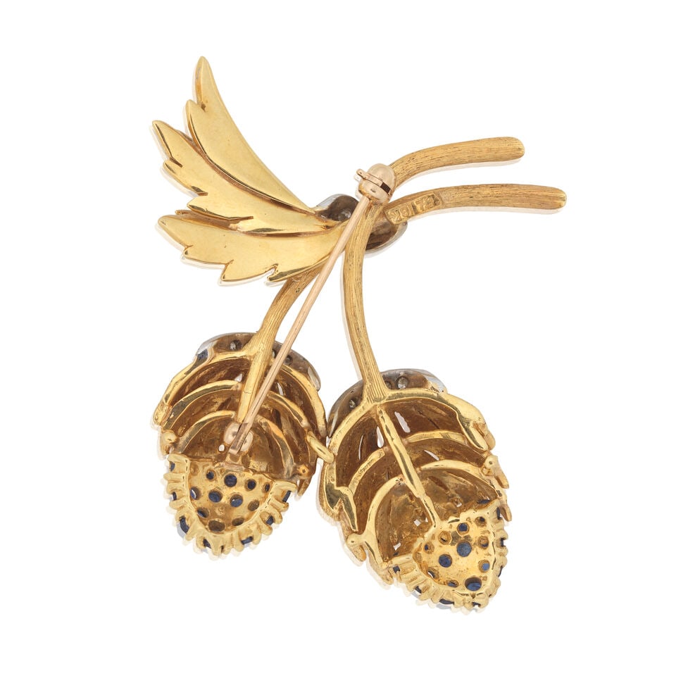 SAPPHIRE AND DIAMOND-SET THISTLE BROOCH - 2