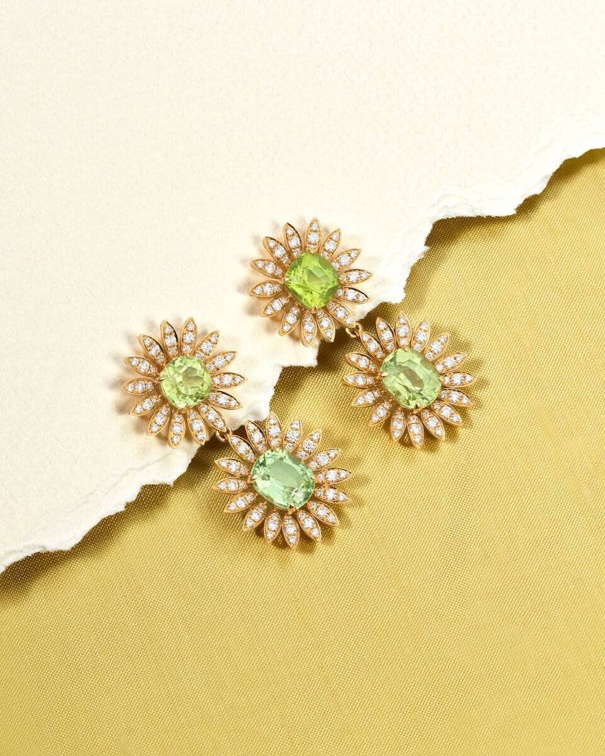 PERIDOT AND DIAMOND FLOWER EARRINGS - 2