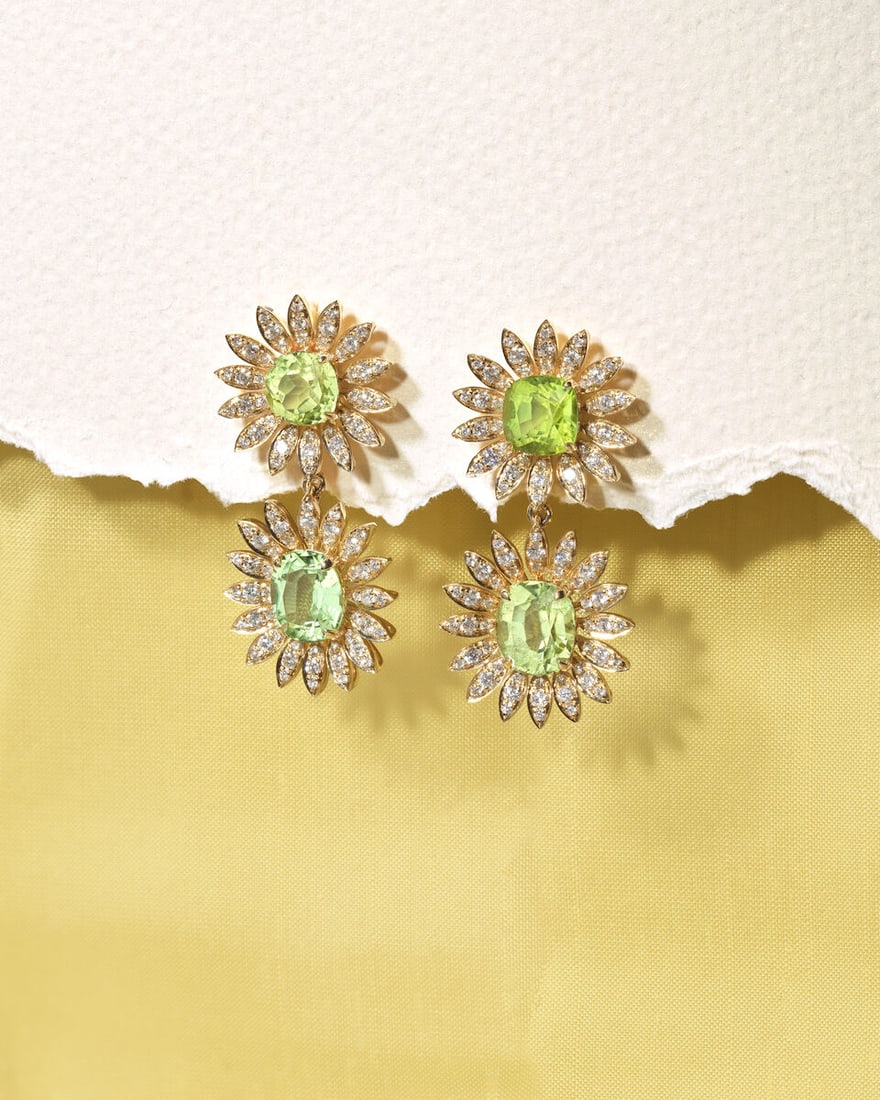 PERIDOT AND DIAMOND FLOWER EARRINGS - 3