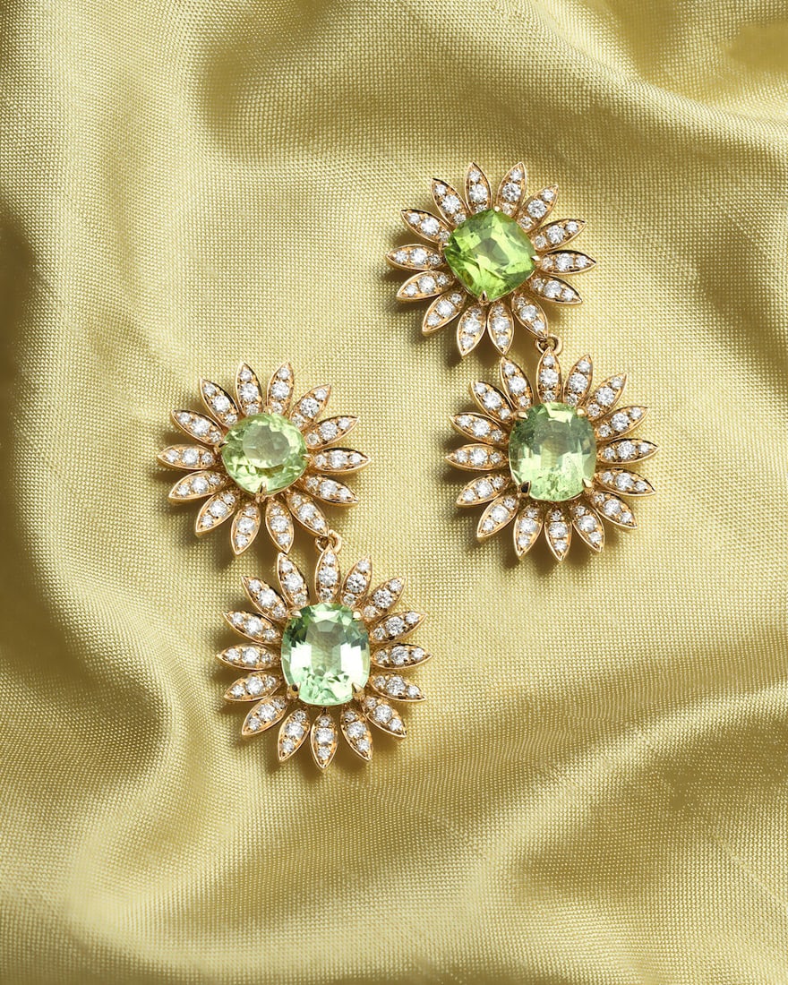 PERIDOT AND DIAMOND FLOWER EARRINGS - 4