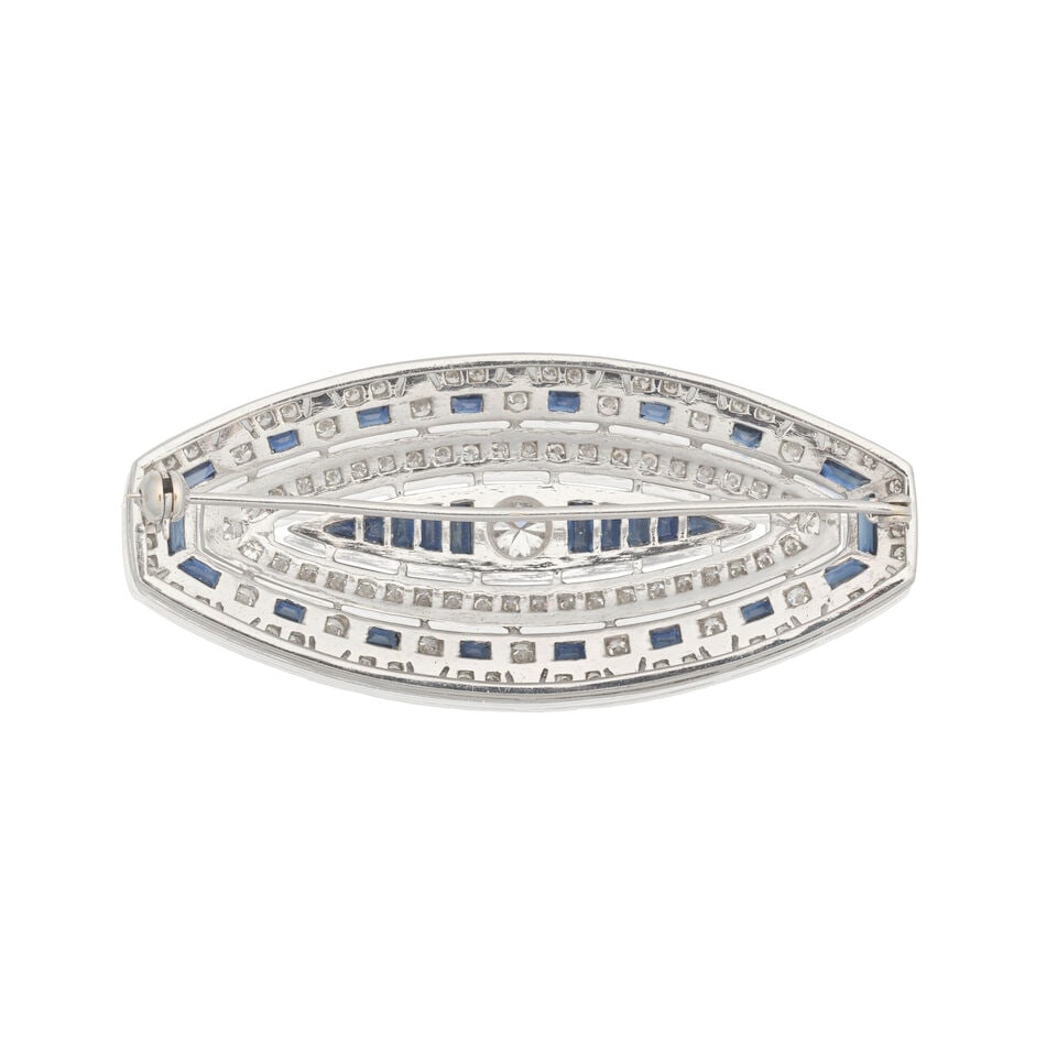 SAPPHIRE AND DIAMOND PLAQUE BROOCH - 2