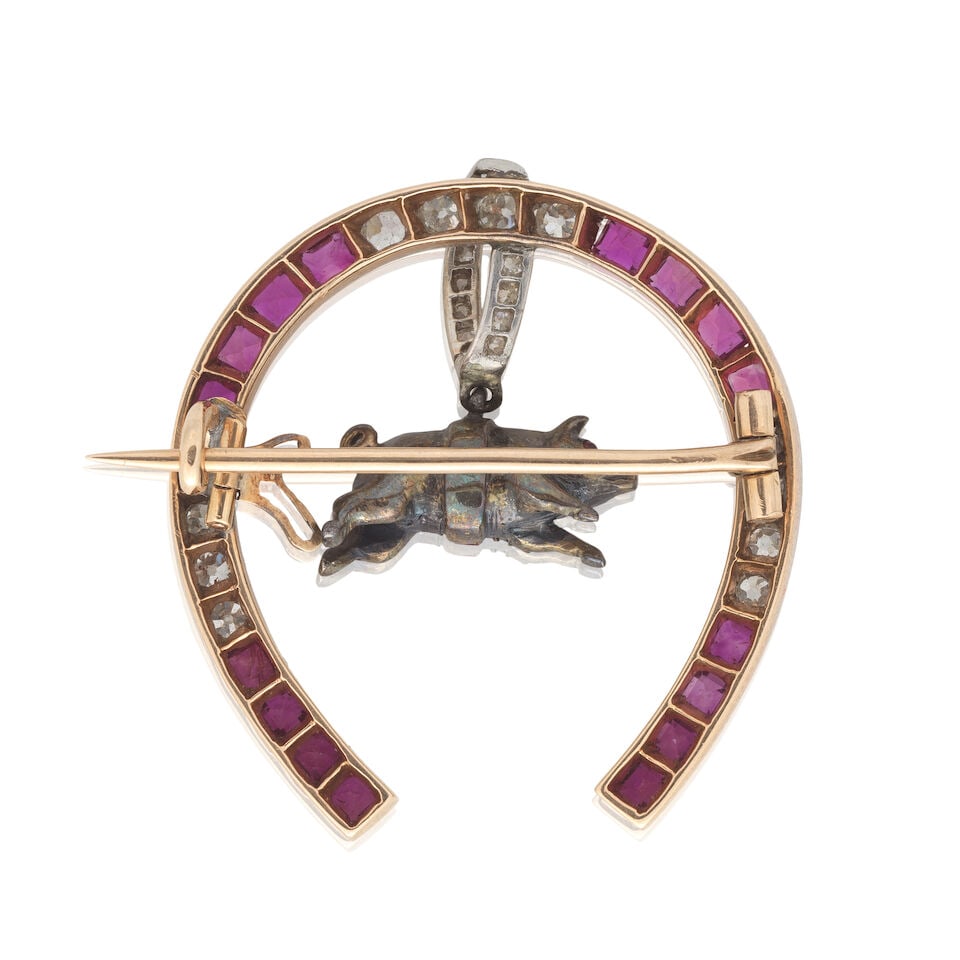 DIAMOND AND RUBY-SET PIG AND HORSESHOE BROOCH, CIRCA 1900 - 3