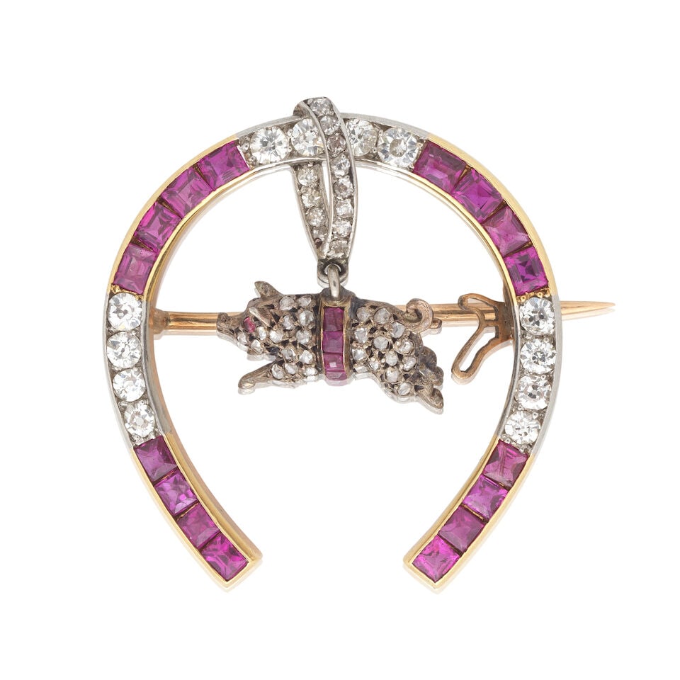 DIAMOND AND RUBY-SET PIG AND HORSESHOE BROOCH, CIRCA 1900 - 4