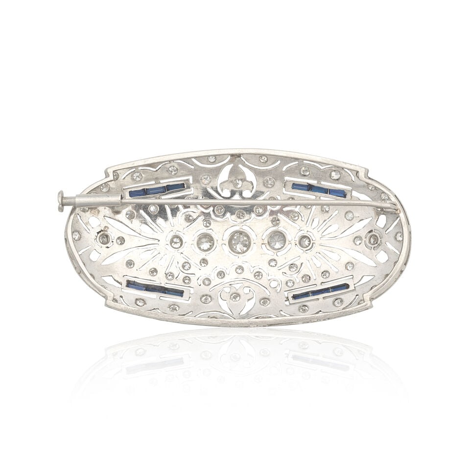 DIAMOND AND SAPPHIRE PLAQUE BROOCH - 2