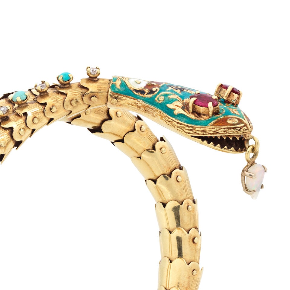 GEM-SET AND ENAMEL SNAKE BANGLE - 2