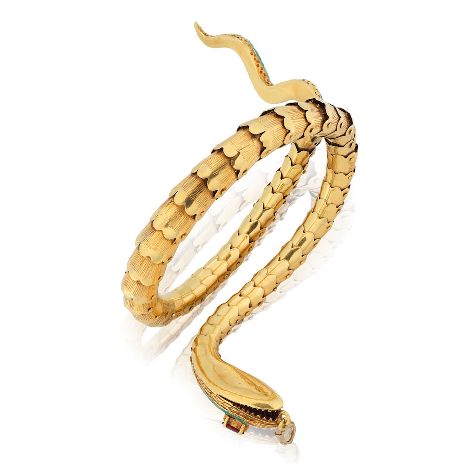 GEM-SET AND ENAMEL SNAKE BANGLE - 3
