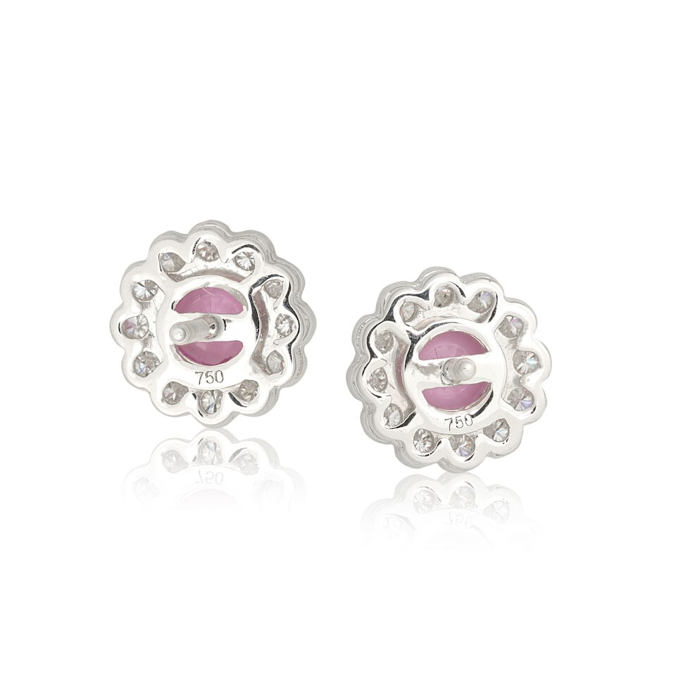 PINK SAPPHIRE AND DIAMOND CLUSTER EARRINGS - 2