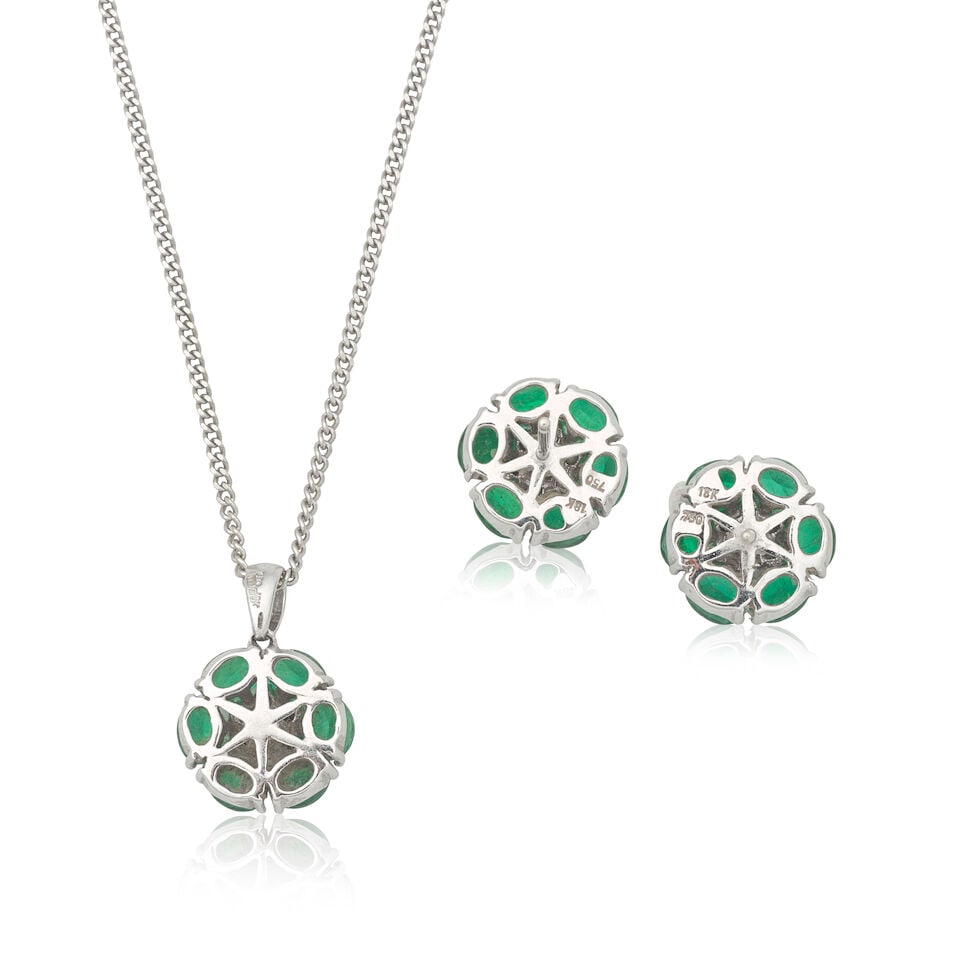 EMERALD AND DIAMOND NECKLACE AND EARRING SUITE - 2
